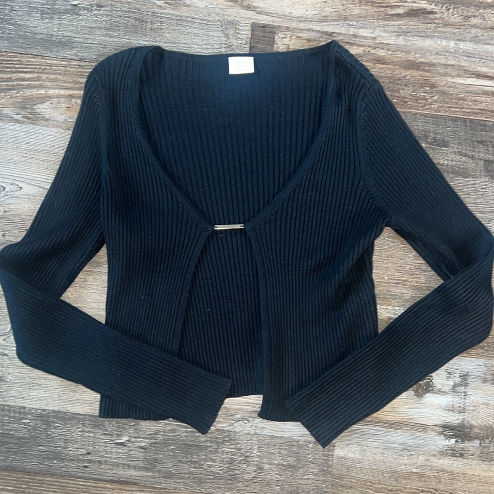 Abercrombie & Fitch Black Ribbed Cardigan with Metal Hardware